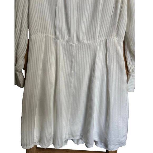 Rebecca Taylor Shadow Stripe Dress Long Peasant Sleeves Flowy Mini White Size 4 - Picture 4 of 15